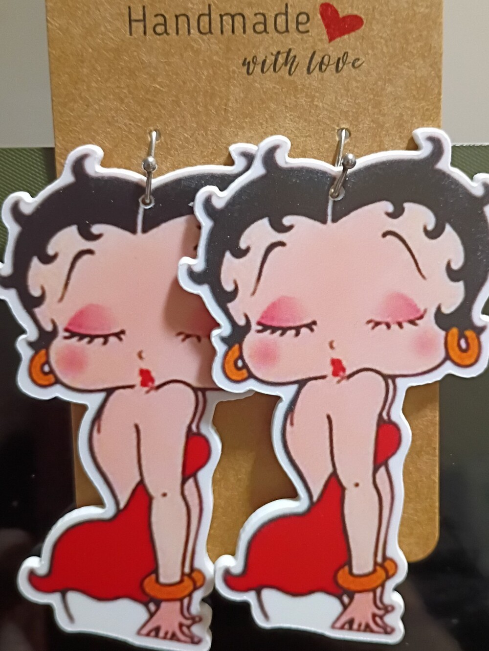 Cartoon Classic Betty Boop Red Dress Fashion Earrings